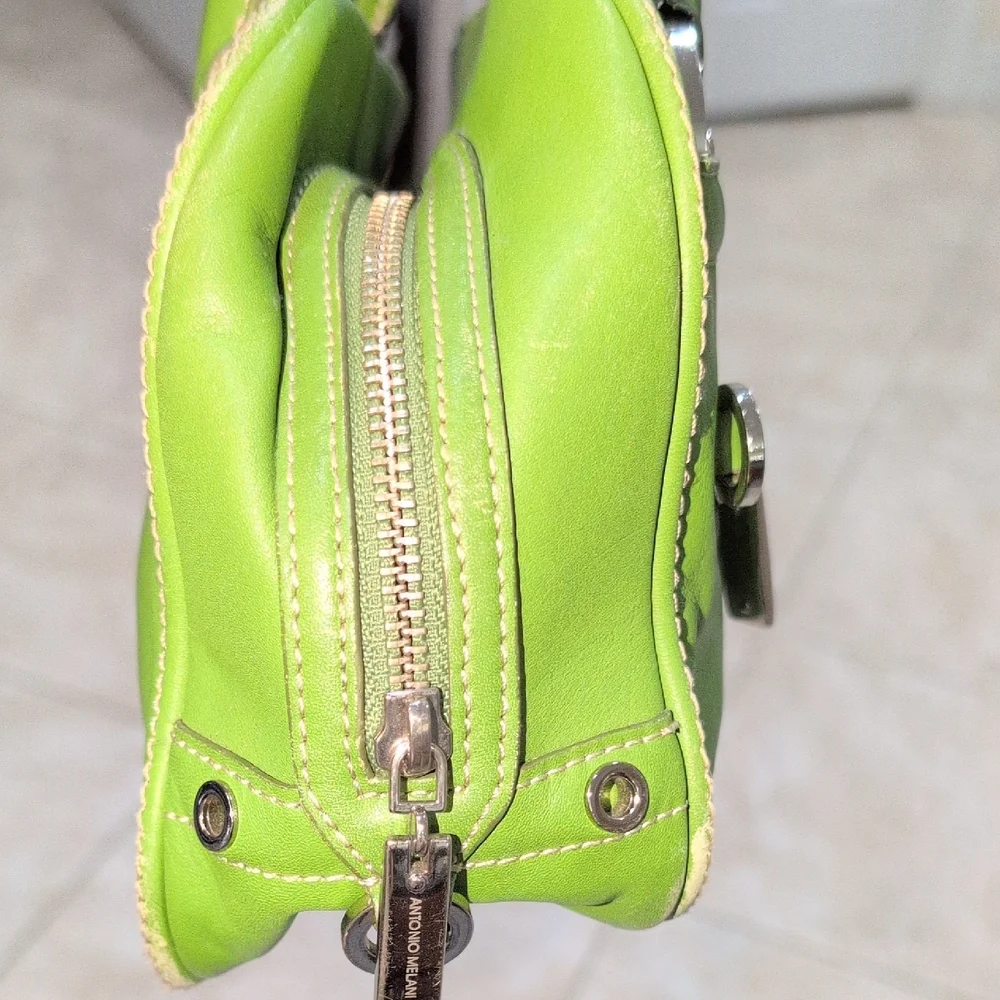 ANTONIO MELANI Green Satchel with Silver Accents